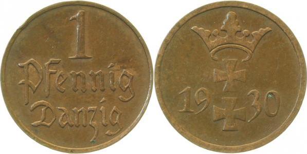 JD0230~2.5b 1 Pfennig  Danzig 1930 ss/vz kl. Rf, JD02  