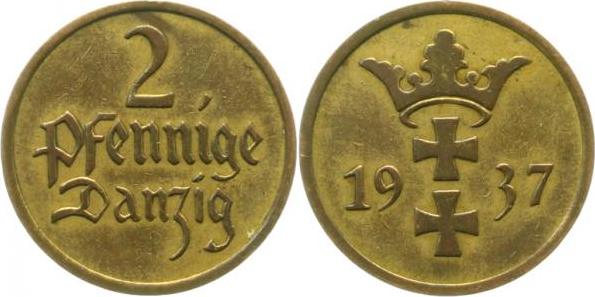 JD0337-~1.7 2 Pfennig  Danzig 1937 vz+ JD03  