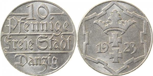 JD0523-~1.5 10 Pfennig  Danzig 1923 f.prfr JD05  