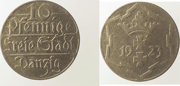 JD0523-~2.0 10 Pfennig  Danzig 1923 vz JD05  