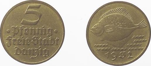 JD1232-~2.5 5 Pfennig  1932 Danzig ss/vz JD12  