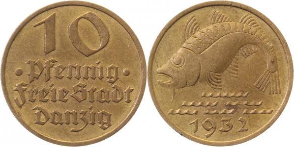 JD1332-~2.5 10 Pfennig  Danzig 1932 ss/vz JD13  