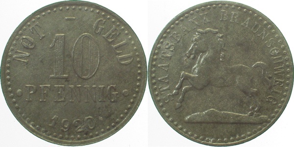 JN0520-~1.5 10 Pfennig  Braunschw. 1920 vz/prfr JN05  