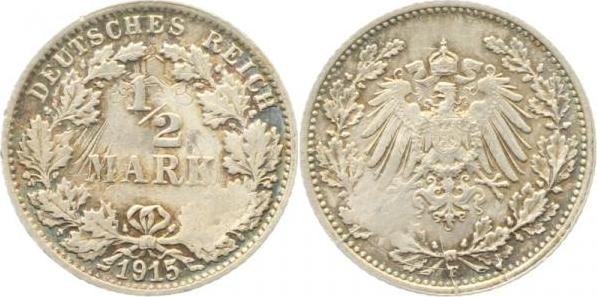 LP01615F2.5 1/2 Reichsmark 15F ss/vz licht.Prägung, sogar Krone sichtbar RRR J 016  