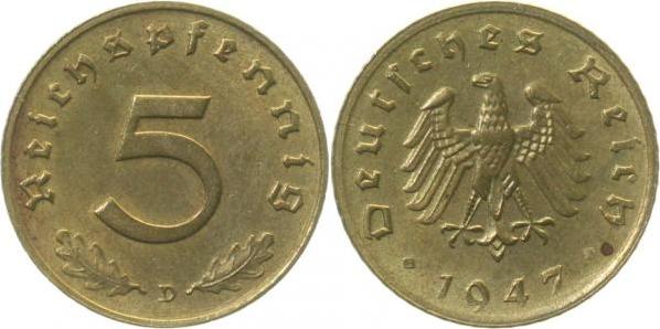 PROB374c 5 Pfennig  1947D Fe. Messing platt. Sch3742  