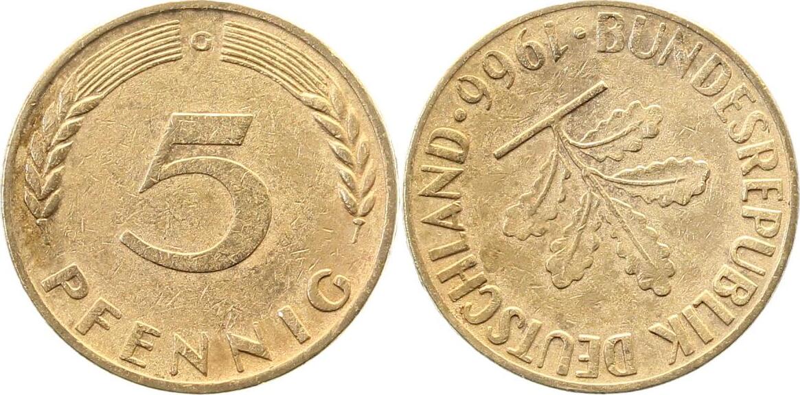 S38266G2.5 5 Pfennig  1966G ss/vz S180 Französische Prägung !!! J 382  