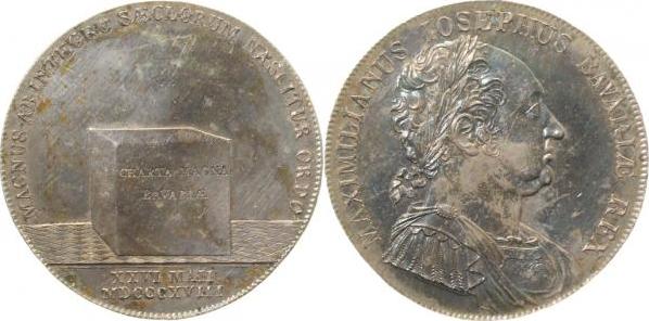 Th-Bay-18-1.3a-GG Thaler 1818 Verfassung Charta Magna prfr/f.prfr EA min.berieben, Toll Thun45  