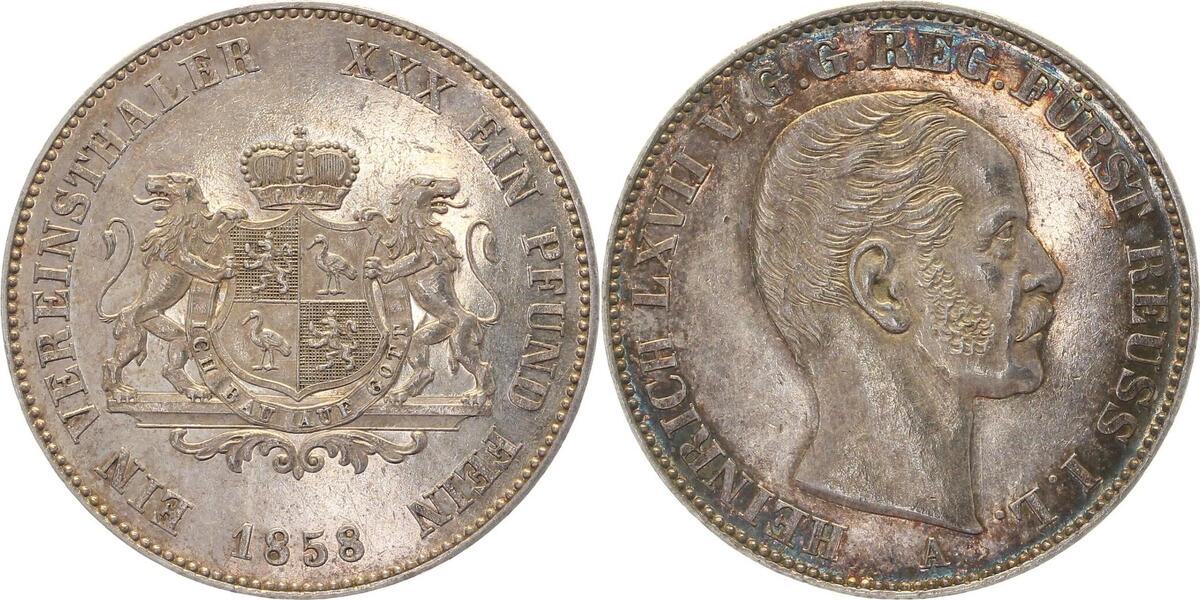 Th-Re-58-1.8 Ver.Thaler Reuss 1858 vz+ EA l.berieben leichte Patina !!! Thun287  