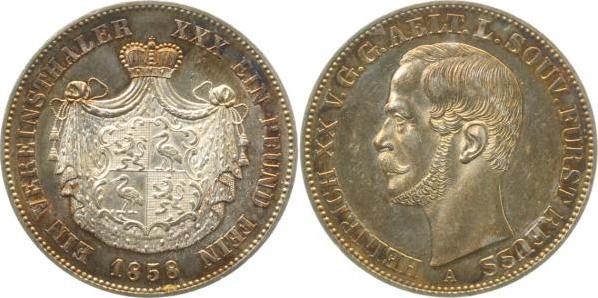 Th-Reus-58-1.5-GG-EA   Heinrich Fürst von Reuss 1858 vz/st EA beginnende Patina !! Thun 280  