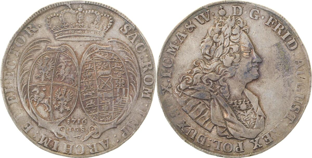 Th-Sa-1716-2.5-GG 1 BreiterTaler Sachsen-Polen 1716 ss/vz schöne Patina Dav: 2653  