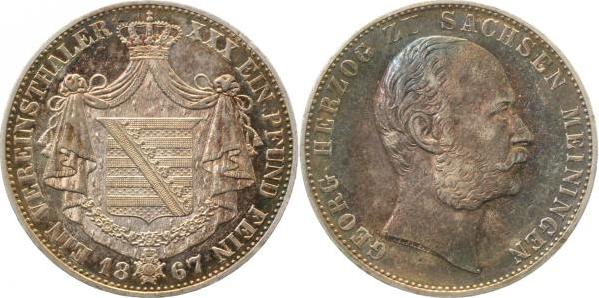 Th-SM-1867-1.3a-GG Sachs.Mein. Thaler 1867 f.prfr/f.stgl EA herrl. Patina RR TOP Thun 380  