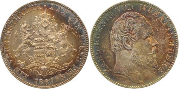 Th-Wue-1867-1.2a-GG BergbautWürtt. Thaler 1867 f.stgl EA !! herrl. Patina Thun 439  