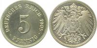 d 5 Pf 012n05G~0.0-IN 5 Pfennig 1905G Polierte Platte RRR J 012
