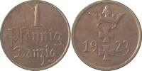 d 1 Pf JD0223-~1.2b 1 Pfennig Danzig 1923 prfr m.Stempelriß !! JD02
