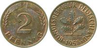 d 2 Pf 38158F~1.2b 2 Pfennig  1958F bfr herrliche Patina !!! J 381