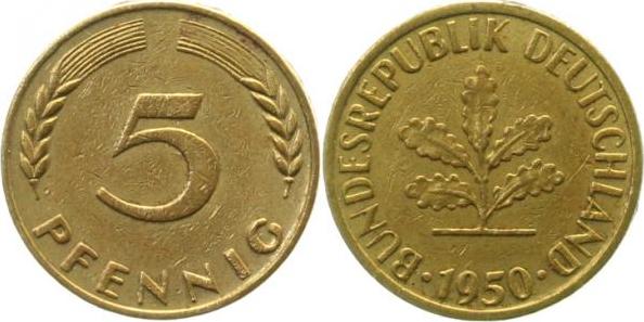 U38250-1.8 5 Pfennig  50 ohne Mzz. vz+ !! J 382  