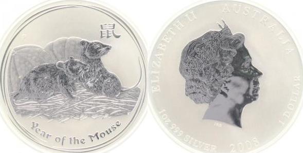 WELTM.-Australia-  2008 Jahr der Maus BU !!! 1 Oz AG KM 1755  