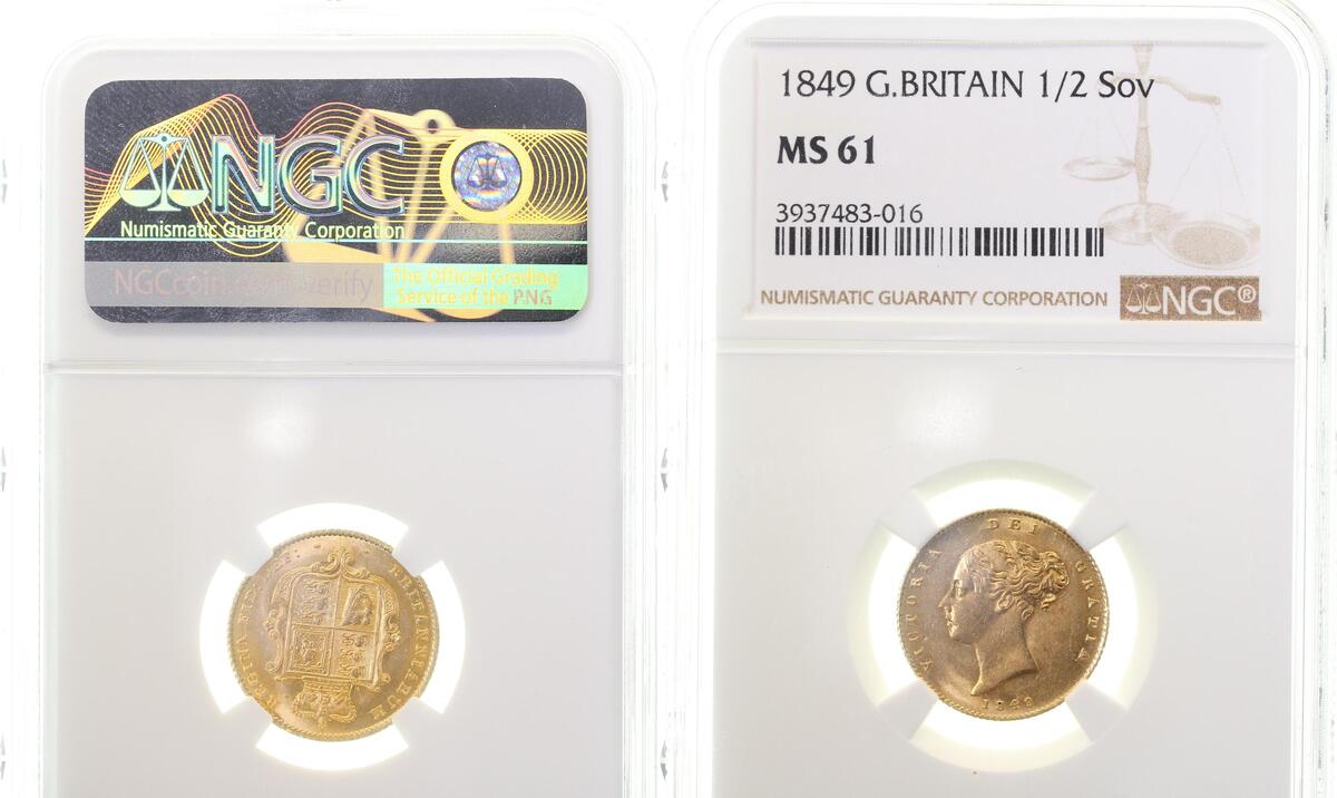 WELTM.-GB-1849-GG 0,5 Souv. 1849 Großbrit. f.prfr/f.st MS61 NGC 3937483-016 null  