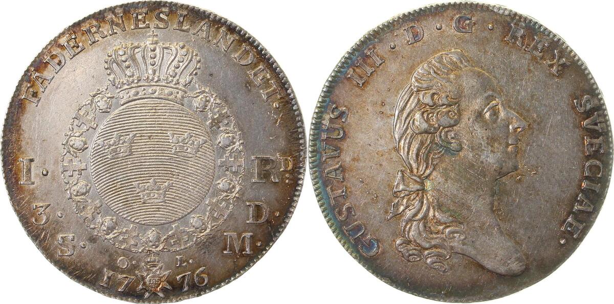 WELTM.-Schwe-1776-GG Schweden Rigsdaler 1776 fast unc. vz/st. schöne Patina David 1735  